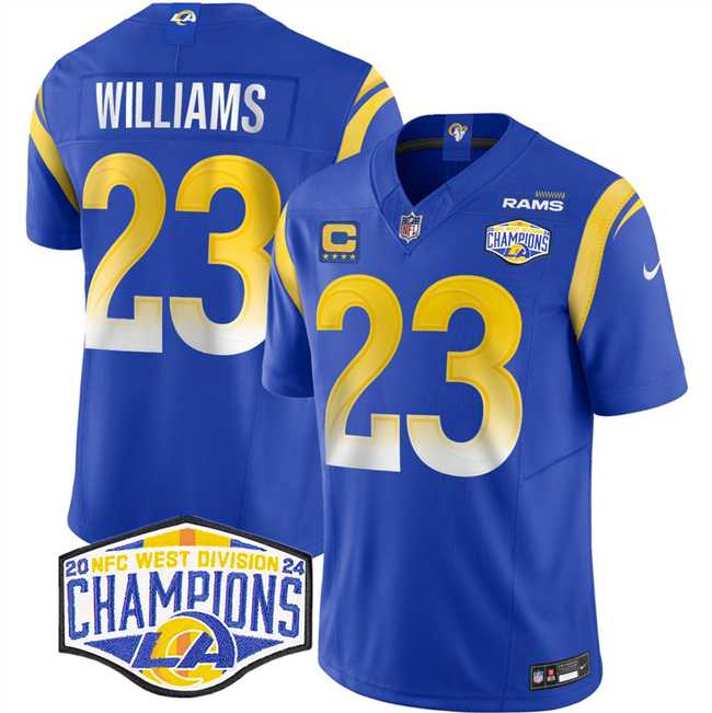 Men%27s Los Angeles Rams #23 Kyren Williams Blue 2024 NFC West Champions With 4-Star C Patch F.U.S.E. Vapor Untouchable Stitched Jersey->los angeles rams->NFL Jersey